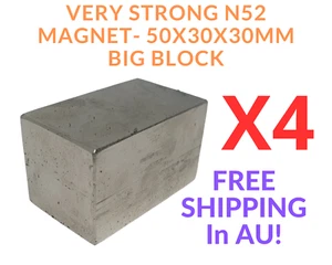 4 x N52 HUGE Neodymium 50 X 30 X 30mm Block Rare Earth Magnet VERY STRONG - NEW - Picture 1 of 1