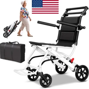 Ultra-Lightweight Portable Foldable Transport Wheelchair W/ Handbrake Only 16lbs - Picture 1 of 7