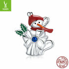 Christmas Women Authentic S925 Sterling Silver Snowman Cup Charms Fit Bracelets