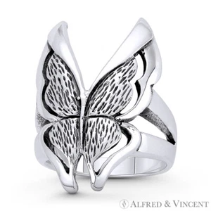 Schmetterling Geist Tier Charm oxidiert 0,925 Sterlingsilber rechte Hand Wickelring - Bild 1 von 1