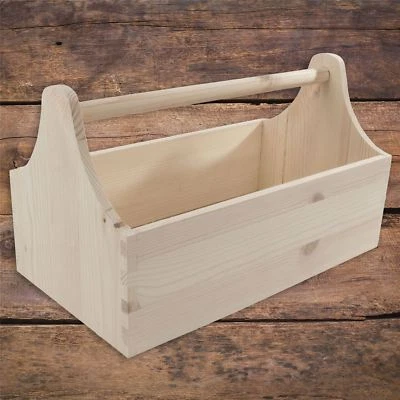 Wooden Tool Box / Plain Unpainted Caddy Carrier Holder  - Image 1 of 4