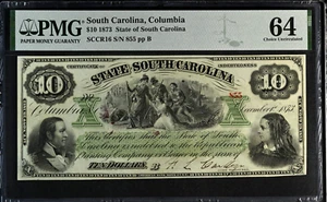 South Carolina Columbia 1873 $10 CR.16 -- PMG 64 Choice Uncirculated - Picture 1 of 3