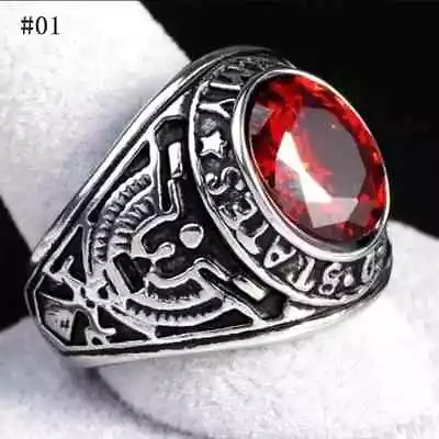 Mens Satanic Illuminati Masonic Black Red Ring Stainless Steel Size 7-15 Gift - Image 1 of 4