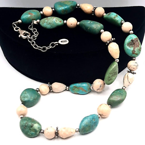 Barse Beaded Necklace Turquoise & Cream-Colored Jasper 17.5-20" Sterling Silver