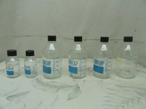 Lot of 6 Gibco Glass Graduated Media Bottle with Screw Cap 2 100ML + 4 500 ML - Picture 1 of 7