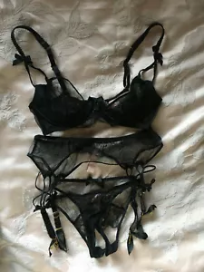 Agent Provocateur Kari Black Lace Bra Suspender Ouvert Full Set 32C 3 2 - Bild 1 von 12