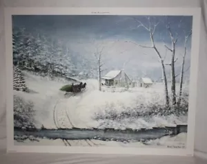 Country Christmas Kentucky Artist Fred Thrasher Winter Tree Sled Horse Cabin  - Picture 1 of 4