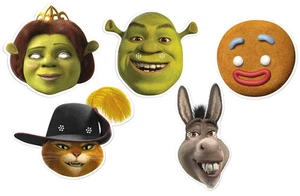 Shrek Variety 5er-Pack Karte Party Gesichtsmasken mit Esel, Kater in Stiefeln und Fiona - Bild 1 von 1