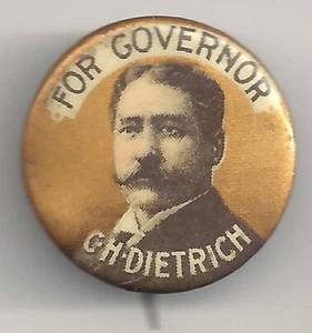 1901 C.H. Dietrich für Gouverneur von NEBRASKA Pinback Foto Pin Button - Bild 1 von 2