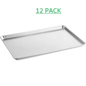 12 PACK Full Size Aluminum 18" x 26" Bun Sheet Baking Pan Wire in Rim Commercial - Picture 1 of 7
