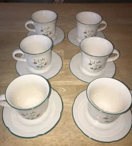 JUEGO DE 6 PLATILLOS DE TAZA Pfaltzgraff Winterberry Navidad Invierno acebo gres - Imagen 1 de 18