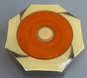 Art Deco Indiana Glass Pedestal Cake Moderne Glass Orange, Ivory And Silver - Picture 1 of 4