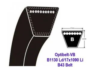 Optibelt-VB B1130Ld 17x1090Li B43 Belt Petrol Garden Shredder Chipper 13hp 15hp - Picture 1 of 4