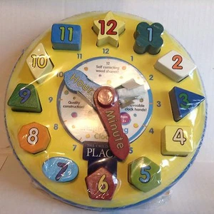 THE Children's PLACE Teaching Clock Time Learning Wooden Shape Sorting Clock - Picture 1 of 1