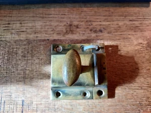 Vtg Solid Brass Cabinet Latch & Keeper Hardware Oval Knob NO Screws Lot2 - Picture 1 of 5
