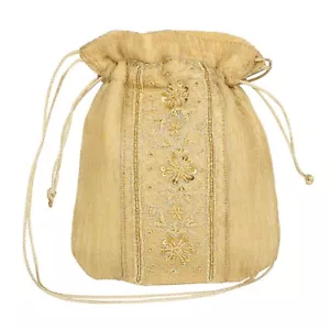Yellow Silk Potli Bag Drawstring Embellished Wedding Favour Purse Gift BNWT - Picture 1 of 10