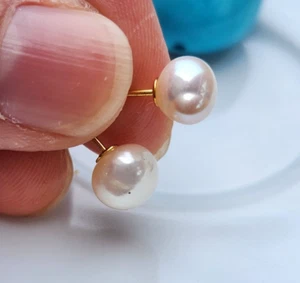 Natural Baroque Pearl Stud Earrings 14k Yellow Gold Plated Silver - Picture 1 of 9