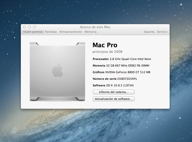 Apple Mac Pro 3.1 2,8 Quad-Core Intel Xeon 8800GT 32GB RAM SSD256GB - Imagen 1 de 3