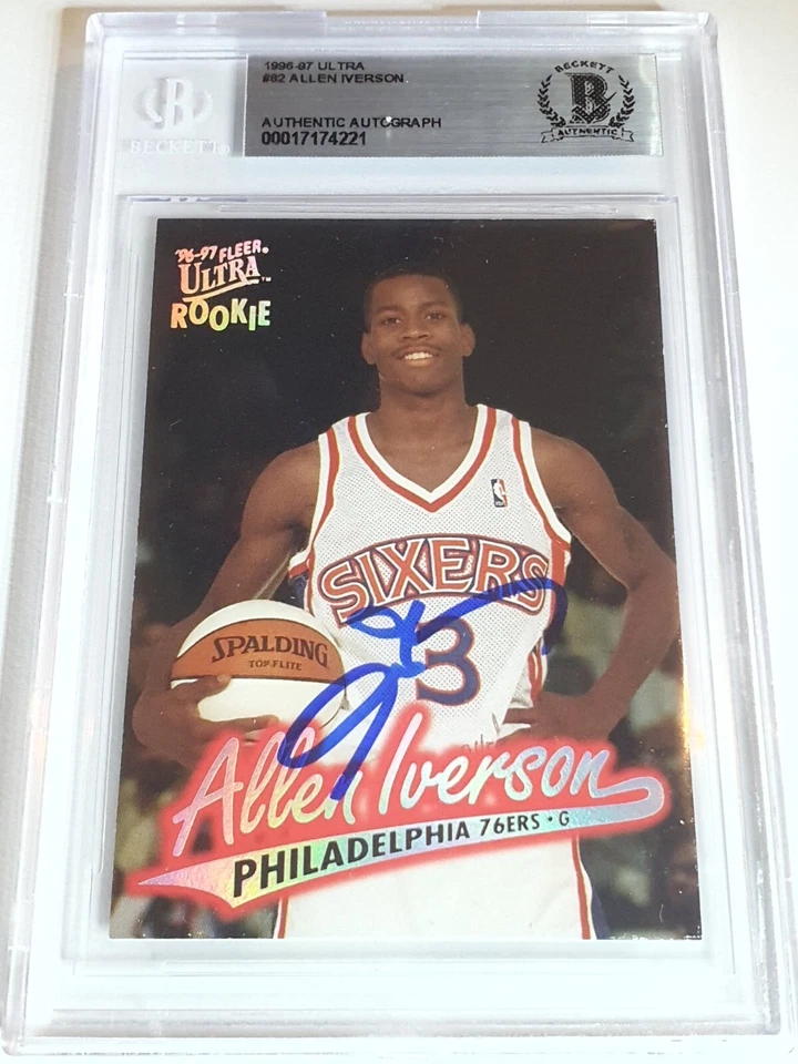 Fleer Ultra Allen Iverson #82 1996 novato automático - autógrafo de radiocontrol autenticado por BGS Foto 1 de 4