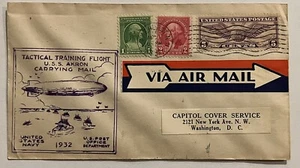 RARE 1932 US NAVY TACTICAL TRAINING FLIGHT USS AKRON COVER ZEPPELIN AIRMAIL - Picture 1 of 4