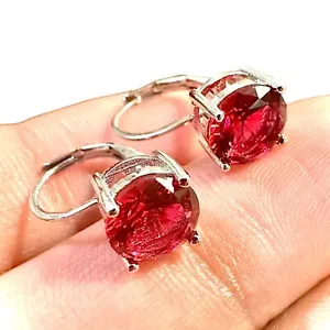 Ruby Leverback Earrings 6MM Drop Dangle Earrings for Women Created Silver Plated - Picture 1 of 7