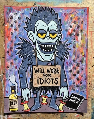 WILL STREET original painting 11x14/ death Note Art anime Ryuk banksy monopoly - Image 1 of 4