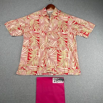 竹制 Cay 中号红色热带印花海滩休闲纽扣短袖衬衫 — 第 1/4 张图片