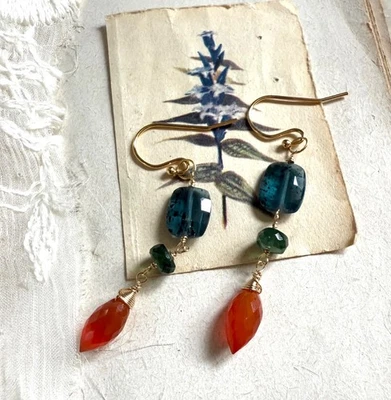 Multigem Genuine Carnelian 14K Gold Filled Handmade Earrings - image 1 of 3