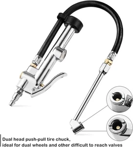 Tire Inflator Air Pressure Gauge With Rubber Hose 10120psi Dual Head Heavy Duty  - Picture 1 of 7