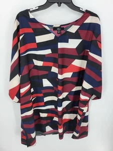 Ellos Top Damen Plus 1X bunte geometrische 3/4 Arm künstlerische Popover Tunika - Bild 1 von 10