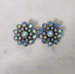 Atemberaubende Vintage Strass Ohrclips Babyblau AB - Bild 1 von 11