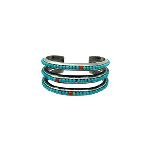 Aaron Anderson, Bracelet, Coral, Kingman Turquoise, Navajo, 6 3/4" - Picture 1 of 4