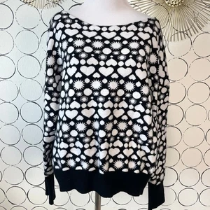 Maeve Anthropologie Womens Pullover Knit Sweater L Black White Hearts Feminine - Picture 1 of 13