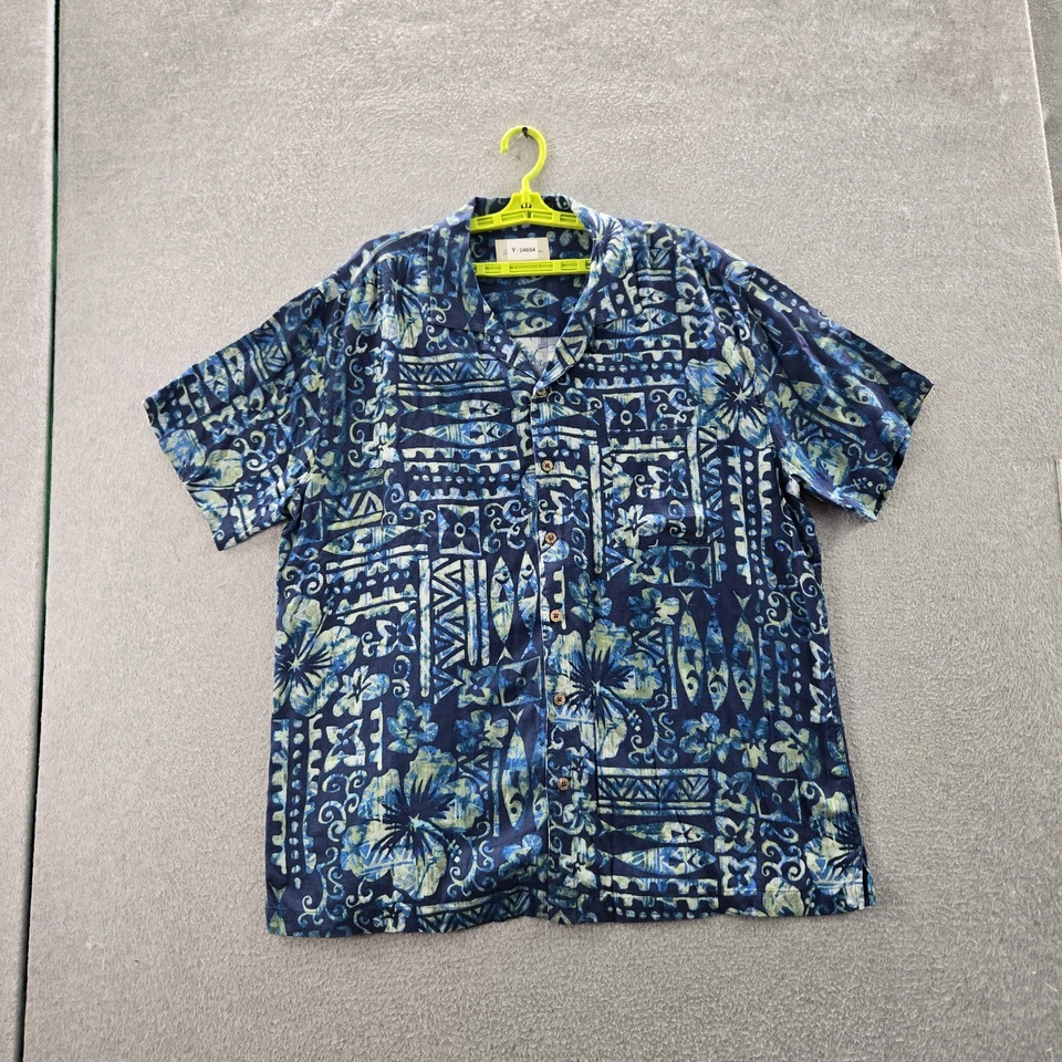 Island Shores Hombres Camisa Abotonada XXL Azul Seda Floral Camisa Hawaiana Foto 1 de 4