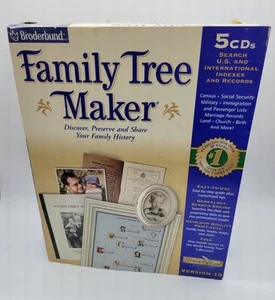 Broderbund Family Tree Maker 5 CD's Version 10 NIB - Afbeelding 1 van 6