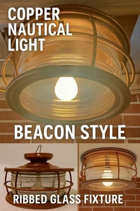 Vintage Style Nautical Caged Glass Ceiling Light Ship Beacon Coastal Maritime - Picture 1 of 17