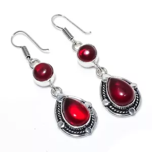 Red Carnelian Gemstone Handmade 925 Sterling Silver Jewelry Earring Size 2.5" - Picture 1 of 1
