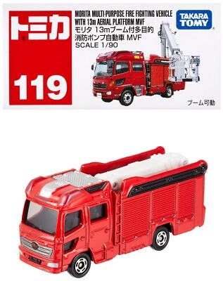 Takara Tomy Tomica 119 Morita Fire Fighting MVF w/13m Boom Miniature Model Car - Image 1 of 4
