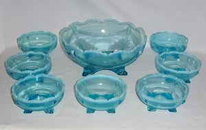 Jefferson Glass Swag With Brackets Master Berry Bowl & Seven Small Bowls - Picture 1 of 11