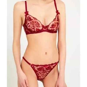 AGENT PROVOCATEUR DARK RED SPARKLE BRA 34E & BRIEF 2 SMALL UK 8 BNWT - Picture 1 of 5