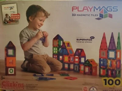 Playmags 100-Piece Magnetic Tiles Building Blocks Set, 3D Magnet for...  - Image 1 of 4