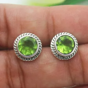 Silver Peridot Earrings 925 Sterling Handmade Jewelry Gemstone Earrings - Picture 1 of 4