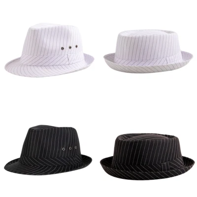 Мужская классическая полоска свиного пирога винтажный шляпа плоский верх котелок Панама Trilby Jazz крышка - Изображение 1 из 4