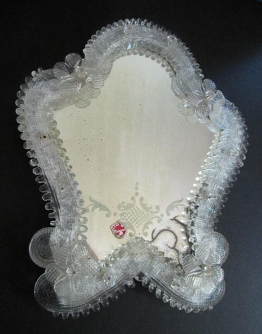 Italian Venetian Murano Art Glass vintage Vanity Wall Mirror Flowers foil Label Cover