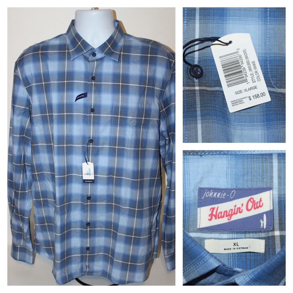 Johnnie-o "Mackie Long Sleeve Button Shirt Wake Blue Size XL