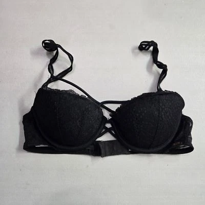 PINK Women Bra 32B Black Date Push Up Underwired Lace Strap - Image 1 of 4