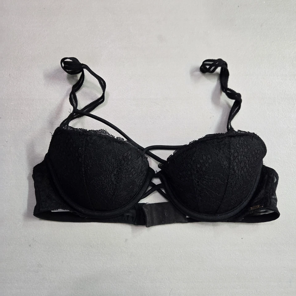 PINK Women Bra 32B Black Date Push Up Underwired Lace Strap - Image 1 of 4