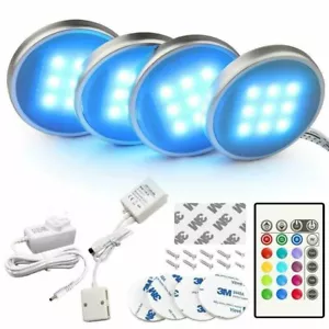 4x LED Under Cabinet Light Kit RGB Puck Lamp Multi Color Counter Kitchen Display - Picture 1 of 12