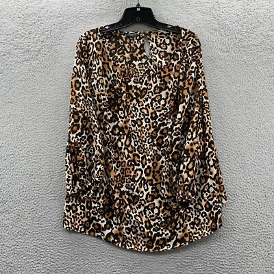 TALBOTS Blouse Womens 2X Petite Top Cheetah Print Sheer Long Sleeve - Image 1 of 4