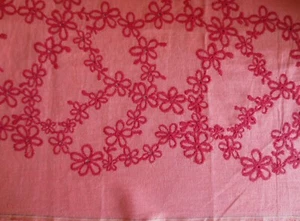 70's EMBROIDERED LINEN FABRIC ORANGE WITH RED FLORAL DESIGN 1.25 YARDS X 52" - Picture 1 of 4